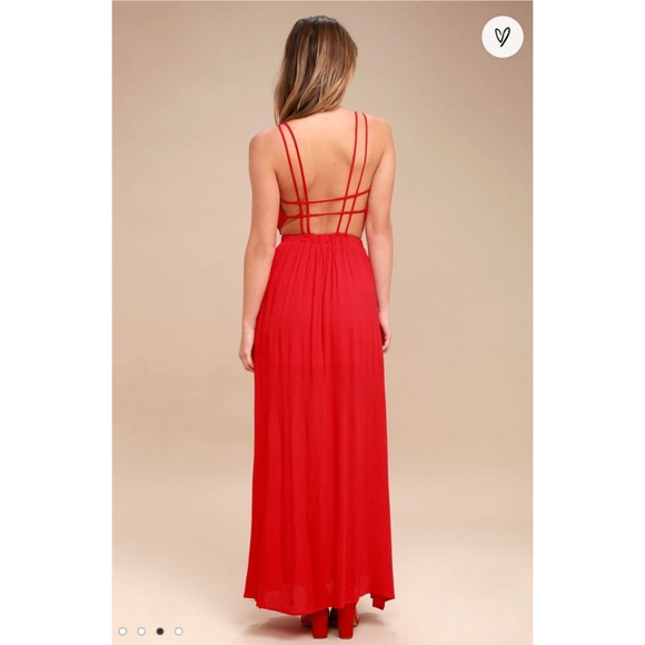 Lulu’s Lost In Paradise Red Maxi Dress - Picture 3 of 8